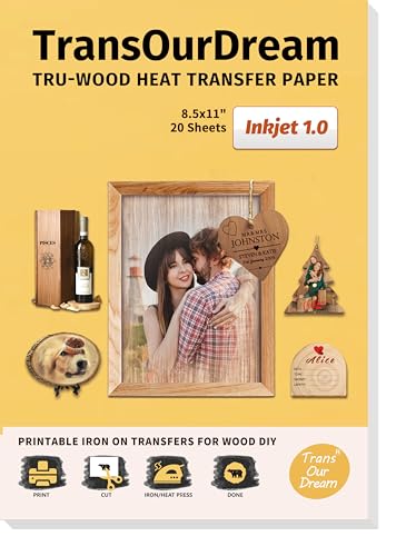 TransOurDream Heat Transfer Paper for Wood (20 Sheets, 8.5x11") Printable Iron on Transfer Paper for Inkjet Printer (Inkjet 1.0) - color: Wood, size: 20 Sheets