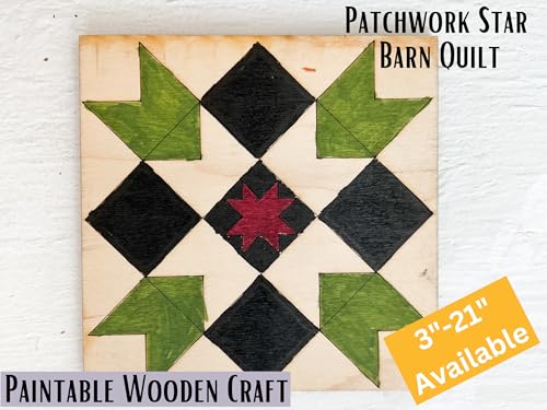 Wooden Barn Quilts | Unfinished Wood Quilt Block Painting Sign | DIY Painting Craft Kit for Adults | Farmhouse Wall Art and Quilting Decor (18 inches, Patchwork Star) - size: 18 inches
