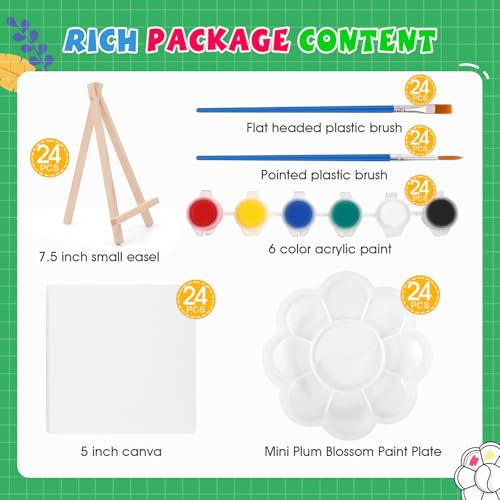 ESRICH 24 Set Mini Acrylic Paint Kit, 5in Mini Canvas with 7.5in Easel - size: 24 set 5 x 5 inches
