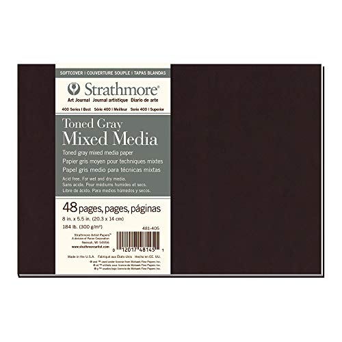 Strathmore 400 Series Softcover Toned Mixed Media Journal, 184lb Paper, Cool Gray, 8 x 5.5 inches, 24 Sheets (481-405) - size: 5.5x8.5, style: Soft Cover, Gray, Phase Out