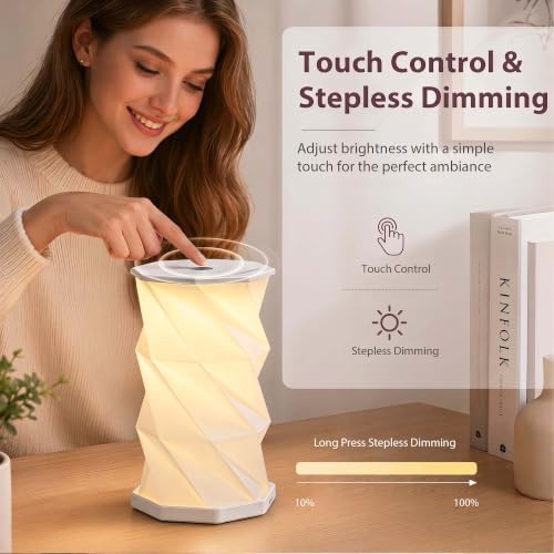 Portable Foldable Table Lamp, Japanese Gift, Paper Lantern Lights | Touch Control Dimmable Lamp with 3 Adjustable Heights, Rechargeable Warm Light, Travel Gifts for Women Men Couples (White) - color: White