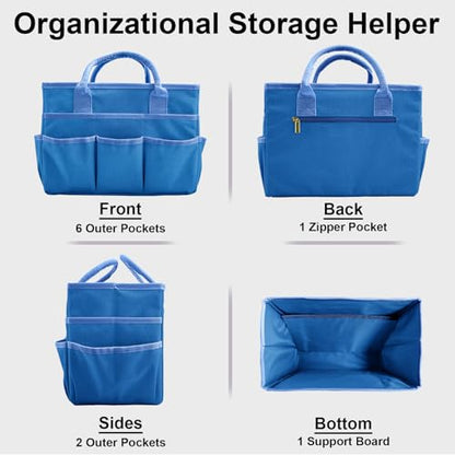 Cupohus Craft Organizer Bag, Blue Art Supply Tote with Multiple Pockets - color: Blue