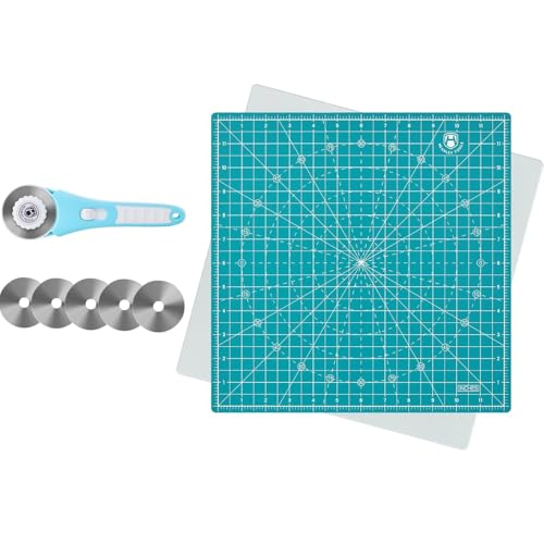 Headley Tools Rotary Cutter Set -60mm Rotary Cutter with 5pcs Extra Blades, Bearing Design Rolling Cutter 12"x12" Rotating Cutting Mat,perfect for Fabric, Sewing, Quilting, Cloth, Paper, Crafting