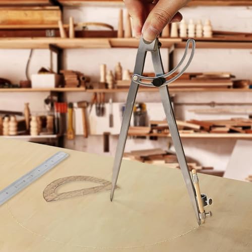 12 Inch Compass Geometry Tool Drawing Compass with Pencils | Includes Large Compass 12 Inch Ruler 6 Inch Protractor and 2 Pencils for Woodworking Carpenter Drafting - size: 12 inches+2 Pencils