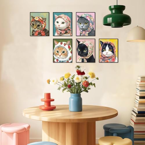 DAZZLEDOTS 6 Pack Funny Cat Diamond Art Kits for Adults, Babushka Cats Diamond Painting Kits for Beginner DIY 5D Full Drill Diamond Dots Crafts for Home Wall Decor Gifts 12x16 Inch - color: DD105