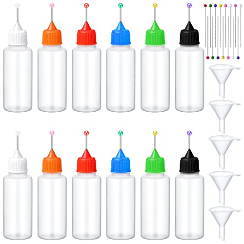 Baderke 12 Pcs Precision Tip Applicator Bottles 20 ml Needle Fine Tip Squeeze Glue Applicator Bottle with 5 Pcs Mini Funnel 15 Pcs Pin for Alcohol Ink DIY Quilling Craft Acrylic Painting