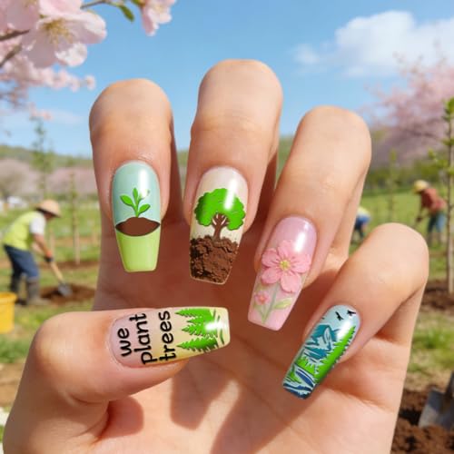 PH PandaHall 3pcs Tree Planting Nail Stamping Plate Wild Animals Nail Art Templates Forest Mountains Manicure Stamper Plate Protect Trees Nails Art Stencils for Women Print Manicures Salon Design - style: Tree Planting
