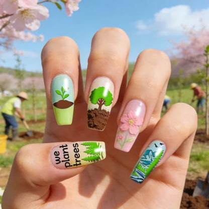 PH PandaHall 3pcs Tree Planting Nail Stamping Plate Wild Animals Nail Art Templates Forest Mountains Manicure Stamper Plate Protect Trees Nails Art Stencils for Women Print Manicures Salon Design - style: Tree Planting