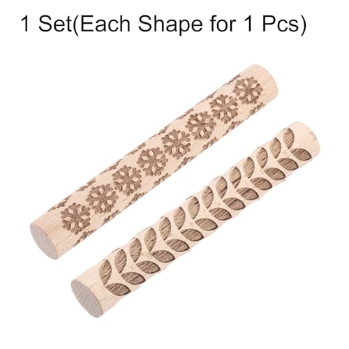 HARFINGTON 2pcs Wood Clay Roller 4"Snowflake Leaf Pattern Rolling Pins Pottery Tools Wood Grain Texture Rollers for Clay Baking Dough Playdough DIY - style: Snowflake + Leaf