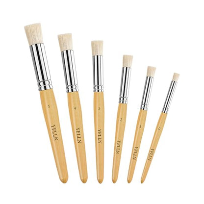 Wooden Stencil Brushes Natural Stencil Bristle Dome Art Painting Brushes Wood Paint Template Brush for Painting On Stencil Projects, Card Making, DIY, Crafts and Acrylic Oil Watercolor Painting(6pcs) - color: Wooden