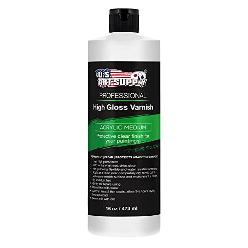U.S. Art Supply 16 oz Acrylic Sealer, High Gloss Varnish for Acrylic Painting - Non-Yellowing, Clear Coat Protective Finish with UV Protection for Paint - size: 16-ounces