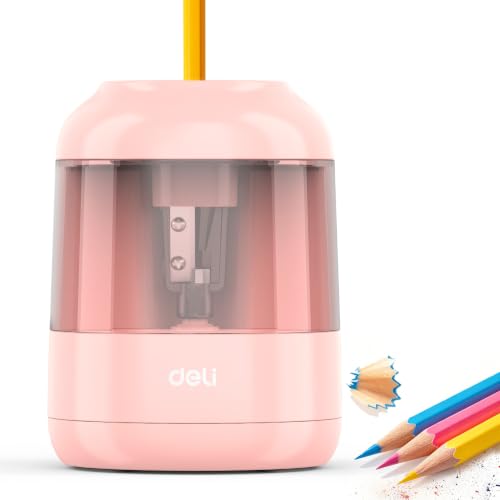 deli Electric Pencil Sharpener, Battery Operated, 6.5–8mm for Classroom | Battery Electric Pencil Sharpener, Durable Blade 5000+ Sharpen, Fits 6.5-8mm Pencils Classroom Kids Home - color: Pink