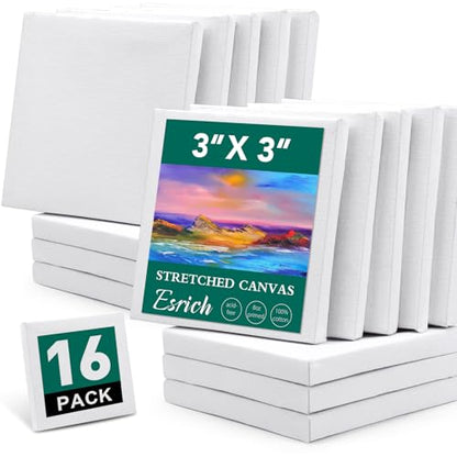 ESRICH Mini Stretched Canvas 16Pack 3x3inch, 2/5Inch Profile Art Primed Canvases for Painting, Cotton Small Professional Stretched Canvas for Kids and Art Supplies. - style: 16 Packs Stretched Canvas - 3*3in