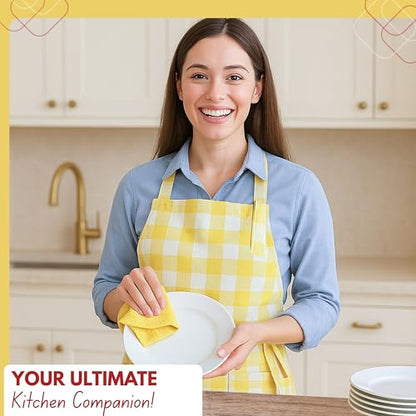 Native Fab Kitchen Apron 2 Pack - 100% Cotton Adjustable, Durable Apron with Pockets, Perfect for Cooking, Baking, Grilling - color: Buffalo, Lemon Yellow
