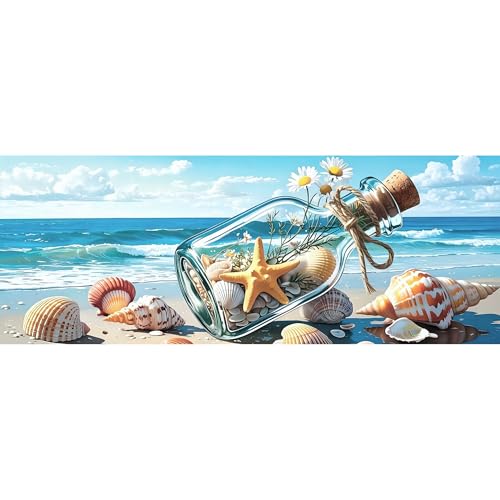 Reofrey Large Diamond Art Kits for Adults Beach, 12x31.5 inch Full Drill Round Rhinestone Big Diamond Painting Kit Ocean, DIY Cross Stitch Embroidery Canvas for Crafts Home Wall Decor - color: Beach