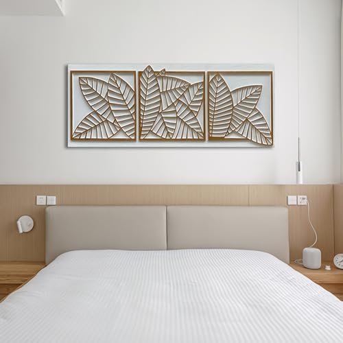 NANKAI Art Hand-Painted White and Yellow Textured Wall Decoration Painting. Large Oil Painting with Three-Dimensional Leaf Texture Suitable for Home Wall Decoration. 24x60 inches - color: Nkhb380