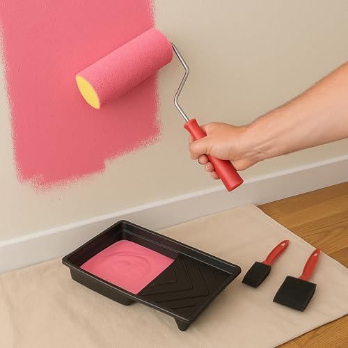 SteadMax Paint Roller Tray Set, 4 in Roller Kit with Foam Brushes