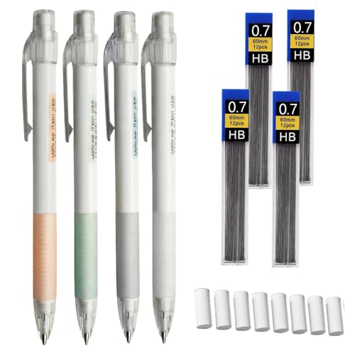 Mechanical Pencil Set with Case 0.5mm 0.7mm 2.0mm Pencils, 2 Cases of 2.0mm Color Lead Refills HB Lead Kneaded Standard Erasers Ruler Art Supplies for Drawing Sketching School (black)
