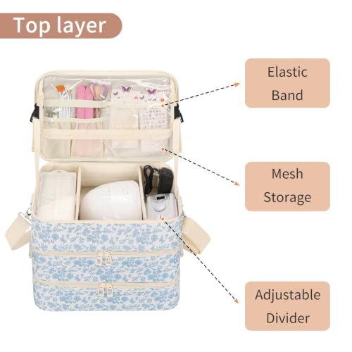 Nail Polish Organizer Bag Holds 86+ Bottles (15ml/0.5 fl.oz) &UV Nail Lamp - color: 01-Blue Flower, size: 86 Bottles