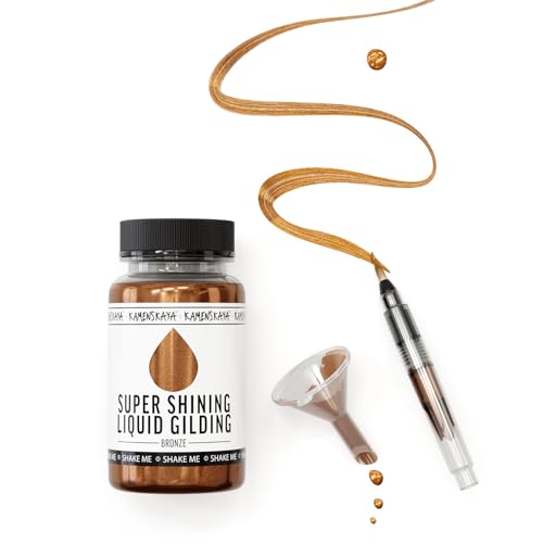KAMENSKAYA Liquid Bronze Leaf Paint - Alcohol Based Fast Drying Bronze Liquid Leaf, 3.38 fl oz (100 ml) | Liquid Leaf Paint with Natural Metallic Pigment, Strong Shine, Pen Brush & Funnel, One-Coat Coverage – Made in EU - color: Bronze, size: 3.38 Fl Oz (