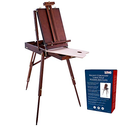 U.S. Art Supply Large Walnut French Easel, Adjustable Plein Air Easels, Beechwood Sketchbox Tripod for Field & Studio Painting Easel for Adults, Drawing, Display - Portable with Drawer & Palette