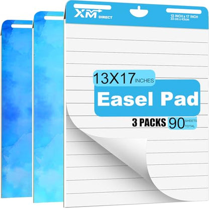 Mini Sticky Easel Pad, 13x17 Inch, 30 Sheets per Pad, 90 Sheets Total, Self-Stick Ruled Flip Chart Paper, Blue, 3 Pack (Line) - size: Line