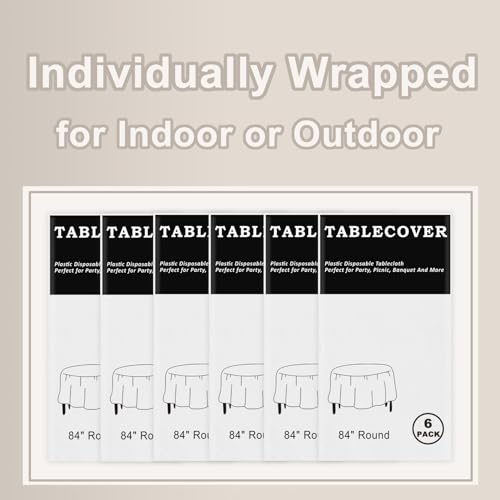 D&Z 6 Pack White Disposable Plastic Tablecloth, 84" Round Table Cover - color: White, size: 6 Pack 84" Round