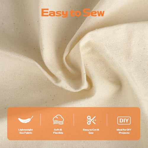 5 oz Lightweight Canvas Fabric, Soft Natural Cotton Blend 60'' Wide for Sewing, Painting, Tote Bags, Embroidery, DIY Crafts (Unbleached, 5 Yard) - color: Unbleached - 5oz, size: 5YD-(60'' x 180'')