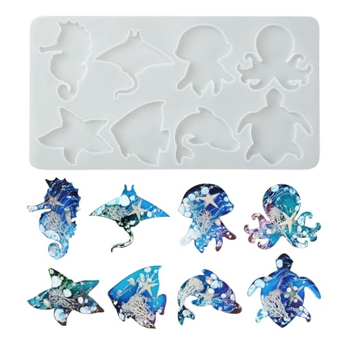 3 Pcs Ocean Marine Animal Silicone Molds for Resin Keychain Epoxy DIY Jewelry Making - color: 3pcs-138x259x8mm-ocean marine molds
