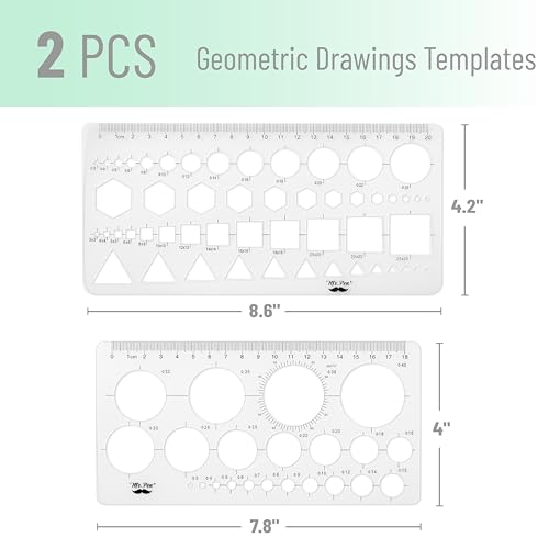 Mr. Pen- Circle Template, 2 pcs, Circle Template for Drawing Stencils - style: Circle, Hexagons, Squares, Triangles Template