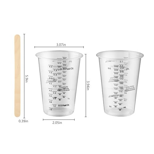 20pcs 8oz Graduated Clear Plastic Measuring Mixing Cups with 20pcs Wooden Stirring Sticks for Mixing Paint, Pigments, Epoxy Resins