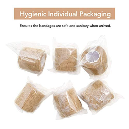 RISEN Cohesive Bandage 2” x 5 Yards, 6 Rolls, Self Adherent Wrap Medical Tape, Adhesive Flexible Breathable First Aid Gauze Ideal for Stretch Athletic - color: Tan, size: 6 Count (Pack of 1)