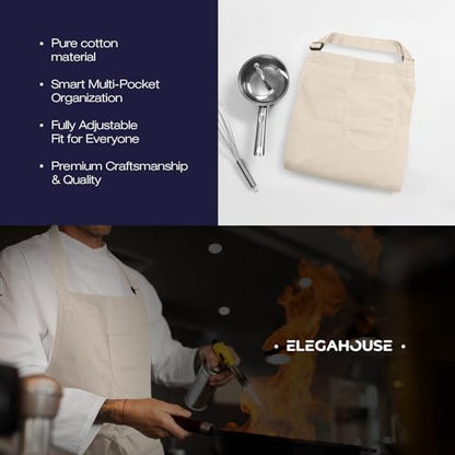 Unisex Apron with Pockets for Cooking, Salon & Art - 100% Cotton Adult Kitchen, Chef, Stylist Apron (Beige) - color: Beige