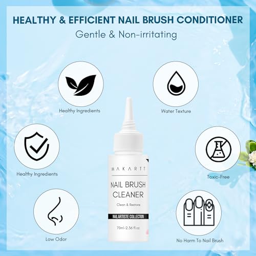 Makartt Nail Art Brushes Cleaner 70ml/2.36 Fl.oz | Nail Polish Brush Bristles Conditioner Restorer Liquid for Solid Gel/Nail Extension/Builder Nail Gel/Dip Powder Manicure - color: Clear-Nail Brush Conditioner