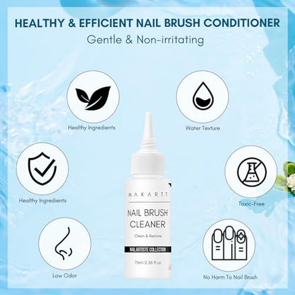 Makartt Nail Art Brushes Cleaner 70ml/2.36 Fl.oz | Nail Polish Brush Bristles Conditioner Restorer Liquid for Solid Gel/Nail Extension/Builder Nail Gel/Dip Powder Manicure - color: Clear-Nail Brush Conditioner