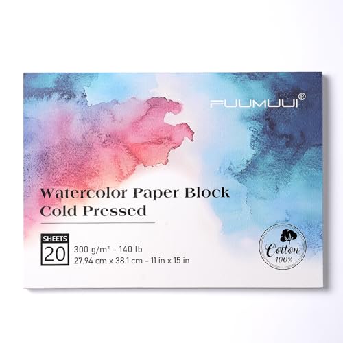 Watercolor Paper Block 11x15 Inch, Fuumuui 100% Cotton Watercolor Paper Pad of 20 Sheets, 140lb/300gsm, Acid-Free Cold Pressed Art Paper for Painting, Drawing, Wet, Mixed Media - color: Cold Press, size: 11“×15”