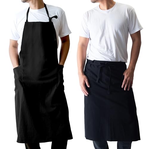 Chef/Bistro Cooking Apron with 2 Large Pockets for Men & Women Lightweight Adjustable Neck Strap Water-repellent - color: Black