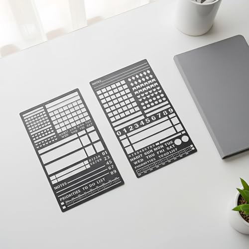 Metal Stencils, 2-Piece Set for Planners, Lists, Habit Tracking, Scrapbooking