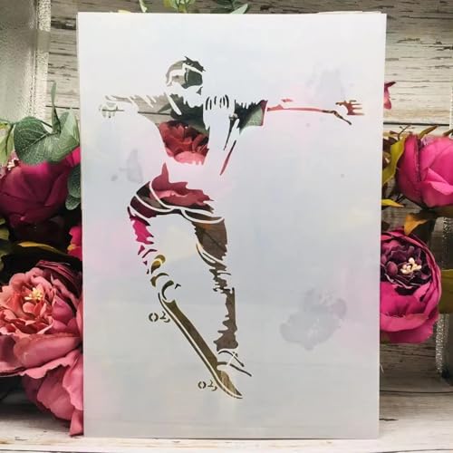TIAMECH A4 Reusable Skateboarding Sports Stencil for Painting | Soaring Passionate Layering Template, DIY Wall Art, Wood Furniture, Scrapbook & Crafts (8.3x11.7inch) - style: Skateboarding Sports