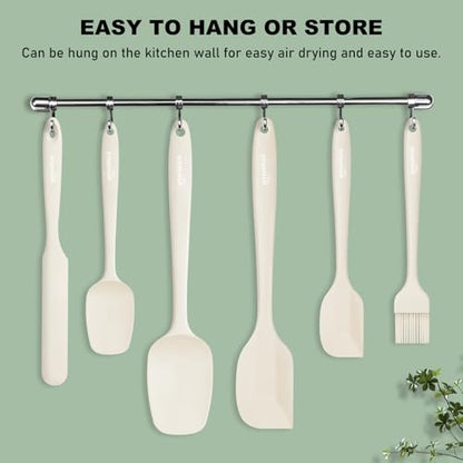 NileHome 6 Pieces Silicone Spatula Set with Silicone Brush,Mixing-Ivory - color: Ivory