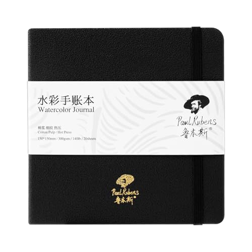 Paul Rubens Square Watercolor Journal, 100% Cotton Acid-Free Hot Press Watercolor Sketchbook 5.91 * 5.91 Inches, 140lb/300gsm,20 Sheets for Watercolors, Gouache, Acrylics - size: 1 Pack*5.91*5.91 inches