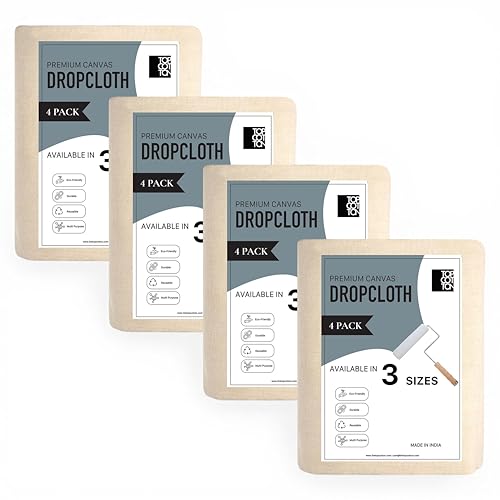6x9ft Recycled Cotton All Purpose Canvas Tarp Cover Painter Drop Cloth-4Pk | Top Cotton Reusable Paint Drop Cloth,Canvas Tarp Cover for Painter, Furniture, Floor Protection, Painters Dropcloth - size: Pack of 4 - 6*9 Ft