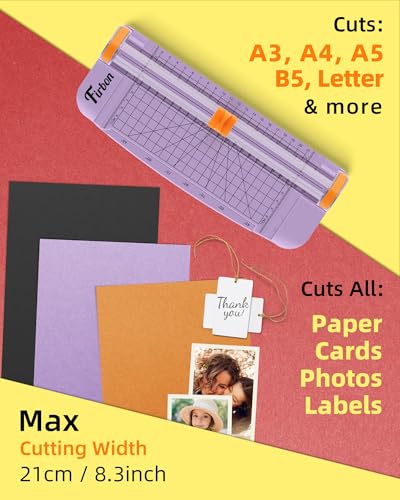 Firbon A5 Paper Cutter, Small Straight Paper Trimmer with Side Ruler | Purple Compact Design | Cuts Photo, Cardstock, Labels & Coupons | Portable Desktop Slicer | Scrapbooking & Craft Projects - color: A5-purple