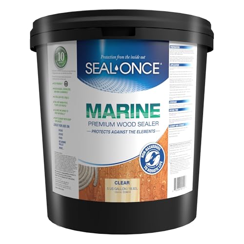 Seal-Once Marine Waterproof Wood Sealer and Stain, Clear, 5 Gallon | Premium Wood Sealer - Waterproof Sealant - Wood Stain and Sealer in One - color: Clear, size: 5 Gallon