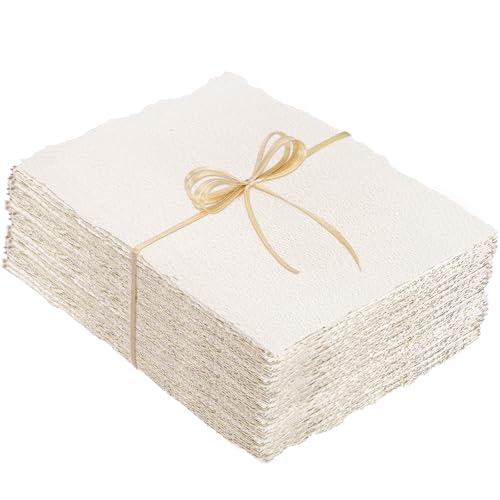 100 Sheets Watercolor Paper 5 x 7 in, 300 GSM Deckled Edge Handmade Paper | Handmade cold-pressed textured paper, absorbent and warp-resistant, for watercolor, cards, invitations, and crafts - size: 5 x 7inch