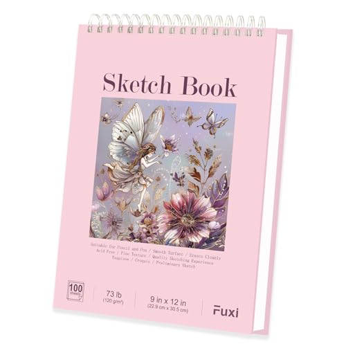 Cute Sketchbook Pink, 9"x12" Sketch Book for Teen Girls, 100 Sheets Girl Sketchbook 73lb/120gsm Drawing Paper for Kids, Art Supplies for Teens 14-16 Girls, Mothers Day Gifts. - color: Pink, size: 9" x 12" (Pack of 1)