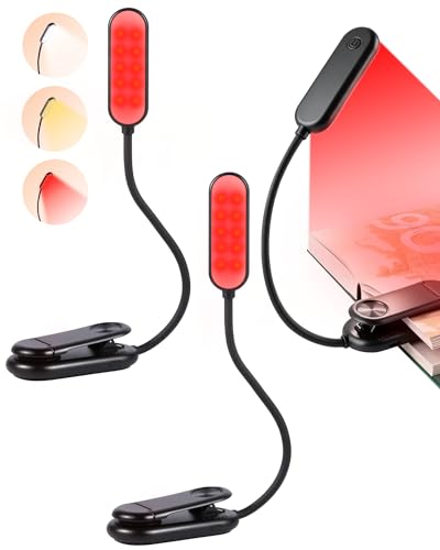 630nm Red Book Light for Reading at Night [2 Pack] - Zero Blue Light, Dimmable Reading Lights for Books in Bed, LED Book Lamp Clip on, Gift for Students Parents Nurse Studying Travel - size: Black-2 Pack