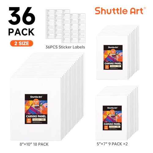 Shuttle Art 36 Pack Canvas for Painting, 5x7 & 8x10 Inch(18 of Each), Primed, 100% Cotton Blank Canvas Boards for Painting, Ideal Art Supplies for Kids Adults Artists Acrylic Oil Painting - size: 36 Pack - 18 of Each 5x7, 8x10 inch