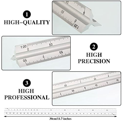 Zonon 16 Pcs Geometric Drawing Templates Kit, Drafting Stencils Measuring Rulers 12 Inch Aluminum Architect Scale Building Geometric Plastic Ruler for Design School Studying Office Building