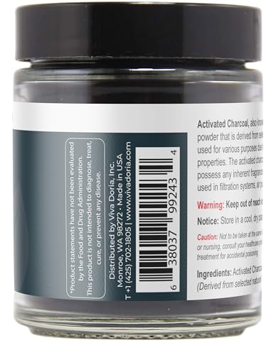 Viva Doria Activated Charcoal Powder, Hardwood Derived, Food Grade, 1.2 Oz Glass Jar - size: 1.2 Ounce (Pack of 1)